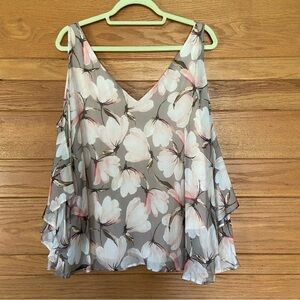 Lavender Brown silk blend floral tank top